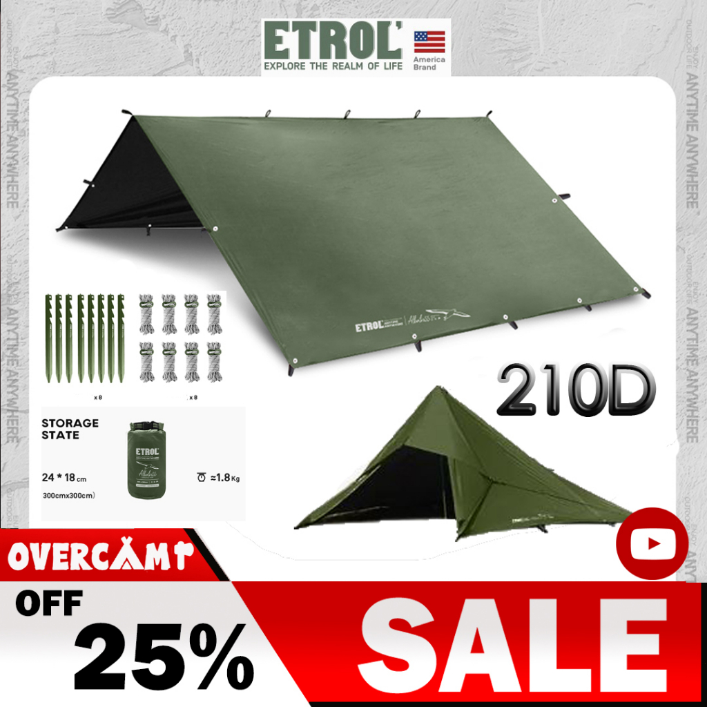 ETROL TARP Hammock ฟรายชีทเปล คุณภาพสูง โพลีเอสเตอร์ 210D ลายสก๊อต กันแดดUPF50+