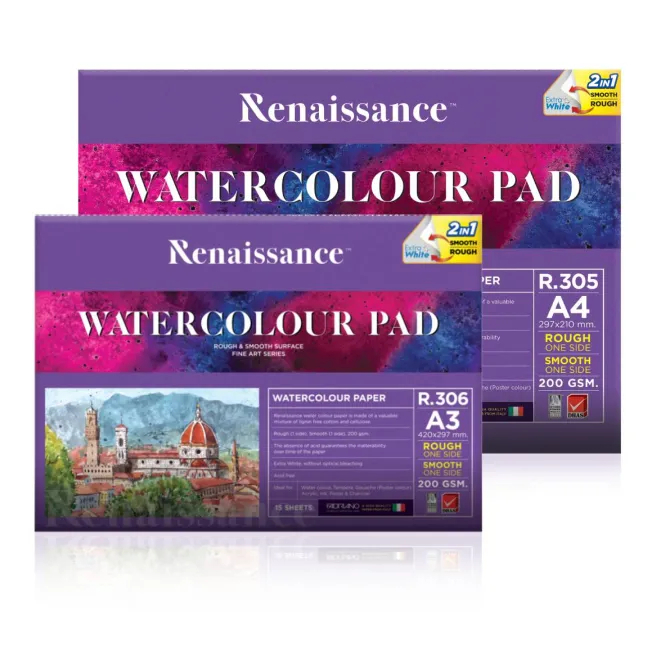 Renaissance (เรนาซองซ์) สมุดวาดเขียนสีน้ำ กระดาษร้อยปอนด์ 100 ปอนด์ A4 R.305 / A3 R.306 (200 แกรม) แ