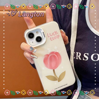 🌈Langton🌸ป้องกันการหล่น ขอบเต็ม iphone 11 14 pro max ดอกทิวลิป ดอกไม้ สีขาว หวานสวย เรียบง่าย case for iPhone 12 13