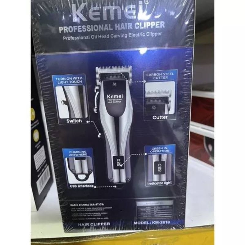 ￼Kemei KM-2619 ปัตตาเลี่ยนตัดผมไร้สาย แบบชาร์จไฟได้ ปรับระดับได้ จอแสดงผล LCD