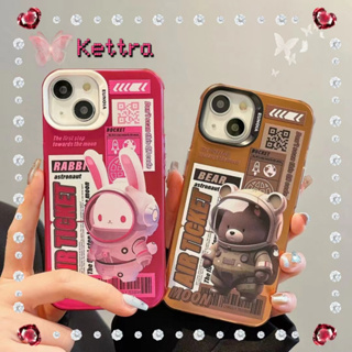 💜Kettra💜ป้องกันการหล่น ขอบเต็ม iPhone 11 14 pro max การ์ตูน นักบินอวกาศ กระต่าย หมีน้อย รุ่นคู่ case for iPhone 12 13