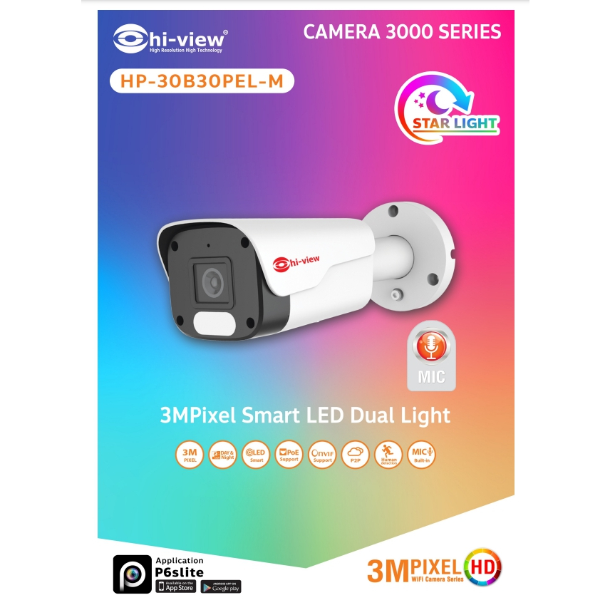 กล้องไอพี hi-view HP-30B30PEL-M ความละเอียด 3ล้านพิกเซล ราคาดี คุณภาพมาเต็ม พร้อมศูนย์บริการ ใช้กับ Dahua, Watashi ได้