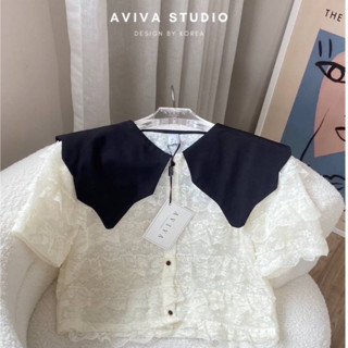 Aviva เสื้อลูกไม้เกาหลี ตัวเนื้อผ้าเปนผ้าลูกไม้เกรดนิ่ม ตัดต่อระบายชั้นๆ