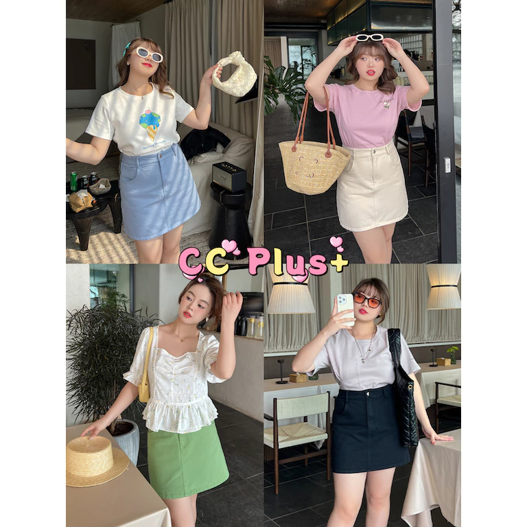 CiCi Plus+(985)กระโปรงยีนส์ทรงเอ เอวสูง มีซับในกางเกงผ้าบาง แมทช์ได้หลายสไตล์สาวอวบอ้วน