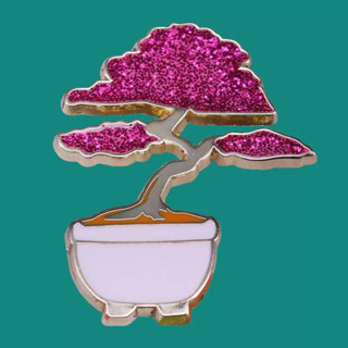 เข็มกลัด / หมุดโลหะบอนไซกลิตเตอร์สีชมพู 🌼  Sakura Bonsai Plant Glitter Tree 🌳🌸 ( Hard Enamel Pin )