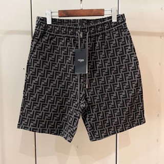 FENDI FF MONOGRAM SHORTS IN BROWN กางเกงขาสั้นเอวยางยืด แบรนด์เฟนดิ ตัวหนังสือ FF สัญลักษณ์โลโก้ signature