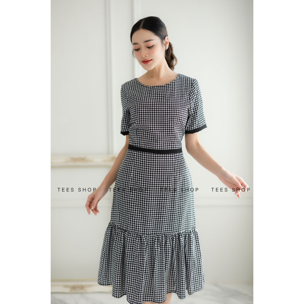 TEESBRAND ชุดทำงานผ้าไหมอิตาลี่พิมลาย ทรงหางปลา คอกลม แขนสั้นมีขอบแขน ราคา ถูกที่สุด ดีลบีเคเค แกลเลอรีภาพที่ 7