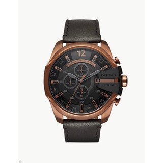 Diesel Mens Mega Chief Chronograph Copper-Tone and Black Leather Watch DZ4459