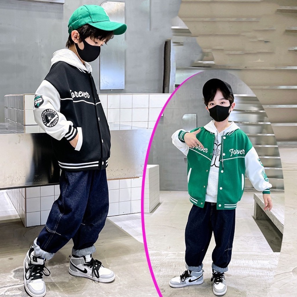 forever เสื้อแจ็คเก็ตเด็กผู้ชาย เสื้อแจ็คเก็ตเบสบอล ผ้าฝ้าย35% โพลีอีสเตอร์65% มี 2 แบบ ผ้าหนากับผ้าบาง สินค้าพร้อมส่ง