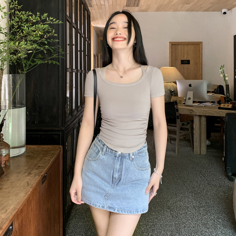jeans กางเกงยีนส์ขาสั้นผญ กระโปรงเอวสูงสไตล์เกาหลี ใส่สบายและสวย