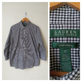 Ralph Lauren เสื้อเชิ้ตสีดำ-ขาว  ลายตาราง ผ้าฝ้าย ไม่ยืด  Size IX, XG รอบอก  50 นิ้วค่่ะ