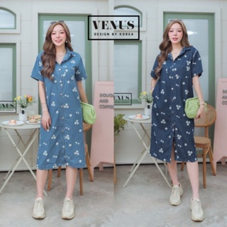 🌸Flora Jeans MaxiDress แม๊กซี่เดรสผ้ายีนเนื้อดี สกีนลายดอกไม้ งานสวยมากๆนะคะ