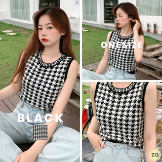 💥HOT SALE💥เสื้อครอปลายชิโนริ ไหมพรมแขนกุด