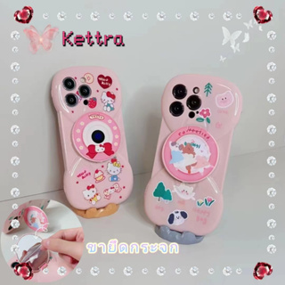 💜Kettra💜ป้องกันการหล่น ขอบเต็ม ขายึดกระจก iPhone 11 14 pro max การ์ตูน ลูกสุนัข Hello Kitty สีชมพู case for iPhone 12 13