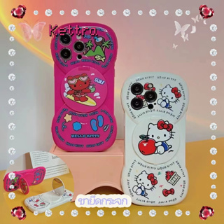 💜Kettra💜ป้องกันการหล่น ขอบเต็ม ขายึดกระจก iPhone 11 14 pro max การ์ตูน Hello Kitty กุหลาบแดง สีขาว case for iPhone 12 13