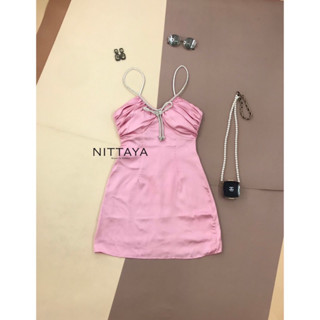 🎀ถูกที่สุด🎀NITTAYA เดรสชมพูสายเดี่ยวเพชร