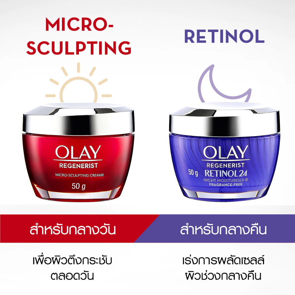 [คู่] OLAY Regenerist Micro Sculpting Day + Retinol24 Moisturizer เซรั่ม ไนท์ครีม สกินแคร์ลดเลือนริ้วรอย thumbnail 3