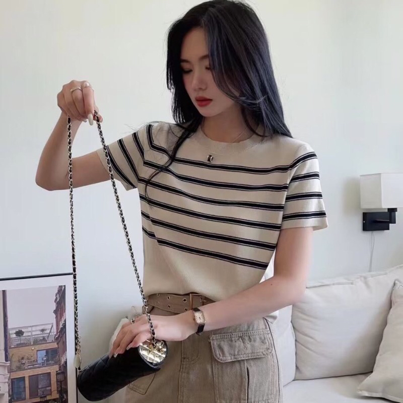 Lady_Sakura 6703/BB#เสื้อยืดแฟชั่นคอกลม ลายทาง#เสื้อใหมพรมแขนสั้น ใส่สบาย