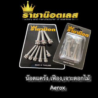 น๊อตแคร้ง ชุดแคร้ง Aerox สแตนเลสหัวเฟือง,เจาะดอกไม้ ทอง ไทเท เลสเงิน(1ชุด 9ตัว)