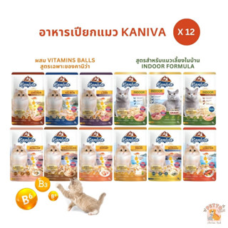 [12 ซอง] Kaniva อาหารเปียกแมว เปียกแมว คานิว่าเพาซ์ ผสม Vitamins Ball ขนาด 70 กรัม