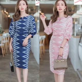 เดรสลายวิจิตร เดรสใส่ทำงาน เดรสผ้าไหมญี่ปุ่น