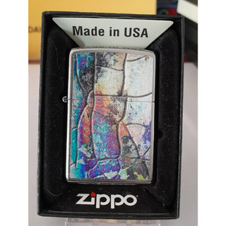 ZIPPO 29897 RUST PATINA DESIGN  STREET CHROME COLOR IMAGE  สีเงินผิวโครเมี่ยมลายแบบสกรีน ผลิตปี2019 ถังในตรงปี  ของใหม่