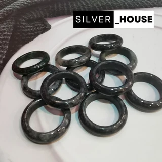 (J3) แหวนหยกดำ​ ดำปนเทา​ ดำเขียว​ หน้ากว้าง​ 4-7mm. หยกพม่าแท้​