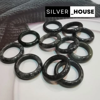 (J3) แหวนหยกดำ​ ดำปนเทา​ ดำเขียว​ หน้ากว้าง​ 4-7mm. หยกพม่าแท้​