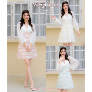 Iงานป้าย Fairyangel 1192 {S-XL} (ป้ายแท้)(เช็คของก่อนโอนเงิน) มี 4 ไซส์ ชุดเดรสสั้น คอวี กระโปรงผ้าทวิต