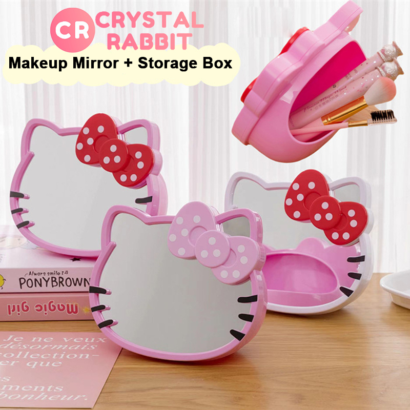 CRYSTAL RABBIT Hello Kitty กระจกตั้งโต๊ะ + กล่องเก็บแปรงแต่งหน้า หลอดเก็บแปรง กระจกแต่งหน้า