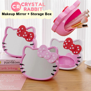 CRYSTAL RABBIT Hello Kitty กระจกตั้งโต๊ะ + กล่องเก็บแปรงแต่งหน้า หลอดเก็บแปรง กระจกแต่งหน้า