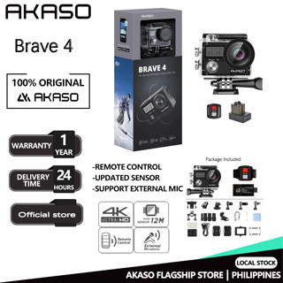 AKASO Brave 4 กล้องกันน้ำ  Action Camera 4K 20Mp Wifi MINI Camera Ultra HD Sports Camera พร้อม Eis 30M รีโมทคอนโทรลกันน้ำใต้น้ำ 5X Zoom(รับประกัน 1 ปี)