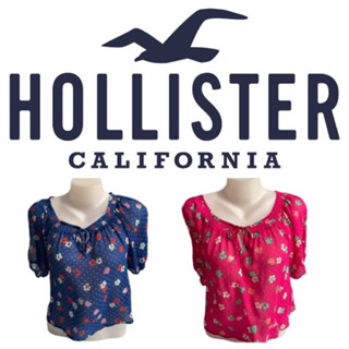 Hollister เสื้อชีฟองผ้าบางเอวลอย สีกรมท่า/ชมพู ลายดอกไม้ ของแท้