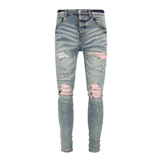 AMIRI Blue Ripped Hole Filling Powder Design Slim Jeans