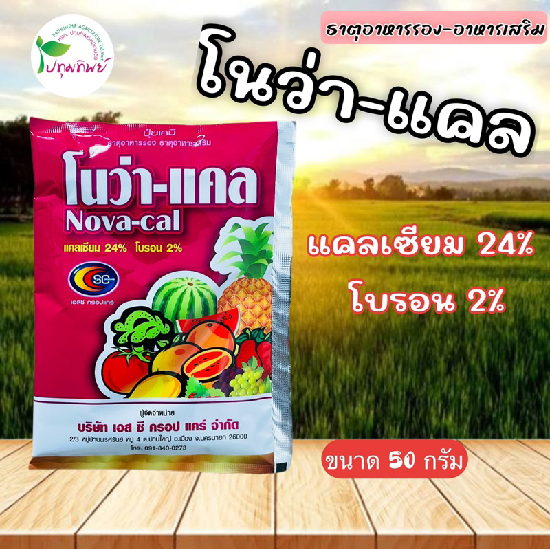 โนว่า-แคล ขนาด 50กรัม แคลเซียมโบร่อน ชนิดผง ใช้ง่าย ใบตั้งแข็ง ขั้วเหนียว ติดผลดี