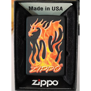 Zippo 29735 Flaming Dragon Design BLACK MATTE TEXTURE PRINT   สีดำเมทาลิค  ลายแบบพิมพ์นูน3มิติ   ผลิตปี2018  ของใหม่