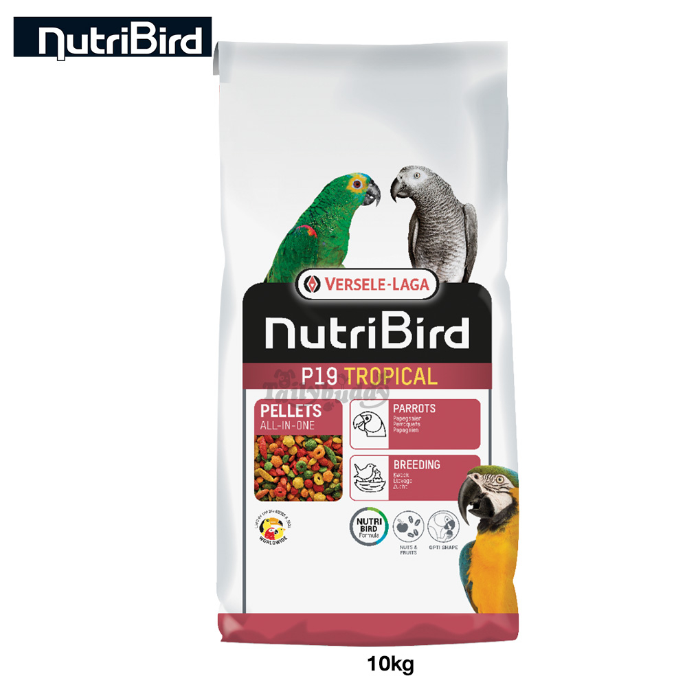 (Pre-order) Nutribird P19 สูตรทรอปิคอล (เม็ดสี) สำหรับนกพ่อแม่พันธุ์ นกผลัดขน (10kg)