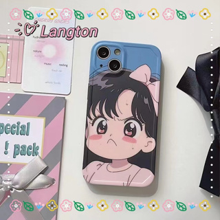 🌈Langton🌸ขอบเต็ม ป้องกันการหล่น iphone 11 14 pro max การ์ตูน สาวน้อย ขอบดำ สาวน่ารักหัวใจ case for iPhone 12 13