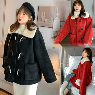 🔥1342🔥พร้อมส่ง ส่งออกจากไทย Duffle coat ผ้าขนแกะเทียมทอผสมวูล เสื้อกันหนาวต่างประเทศ  โค้ทตัวสั้น