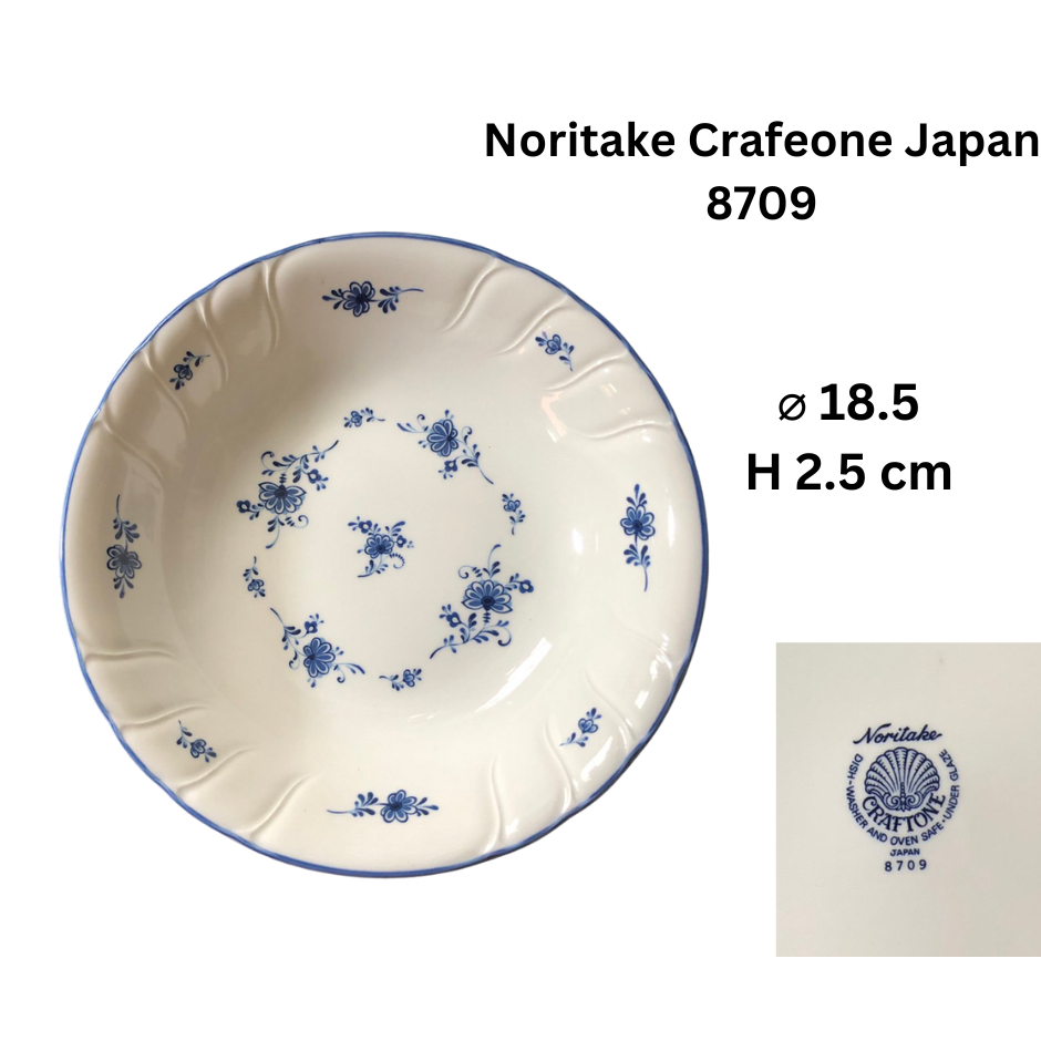 set 2 x Noritake Craftone Bowl ถ้วย/ชามของ Noritake ลายดอกไม้  Scallop Blue White Floral Bowls