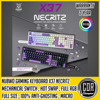 Nubwo คีย์บอร์ดเกมมิ่ง X37 Mechanical GRAYWOOD Switches V1 CIY RGB พร้อมคีย์แคปสีม่วงแถมในกล่อง [รับประกัน 2 ปี]