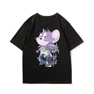 Tom and Jerry Joint Naruto เสื้อยืดผู้ชายอินเทรนด์ฤดูร้อนแขนสั้นแนวโน้มการ์ตูนอะนิเมะเสื้อผ้าฝ้ายคู่รัก