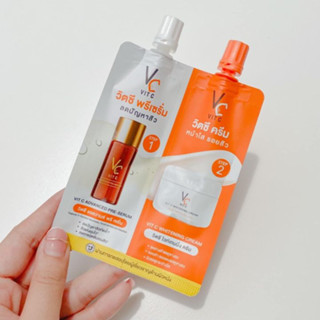 VC Vit C Whitening Cream 7ml. &amp; VC Vit C Bio Face Advanced Pre-Serum + Whitening Cream 4+4 g. (แบบซอง)