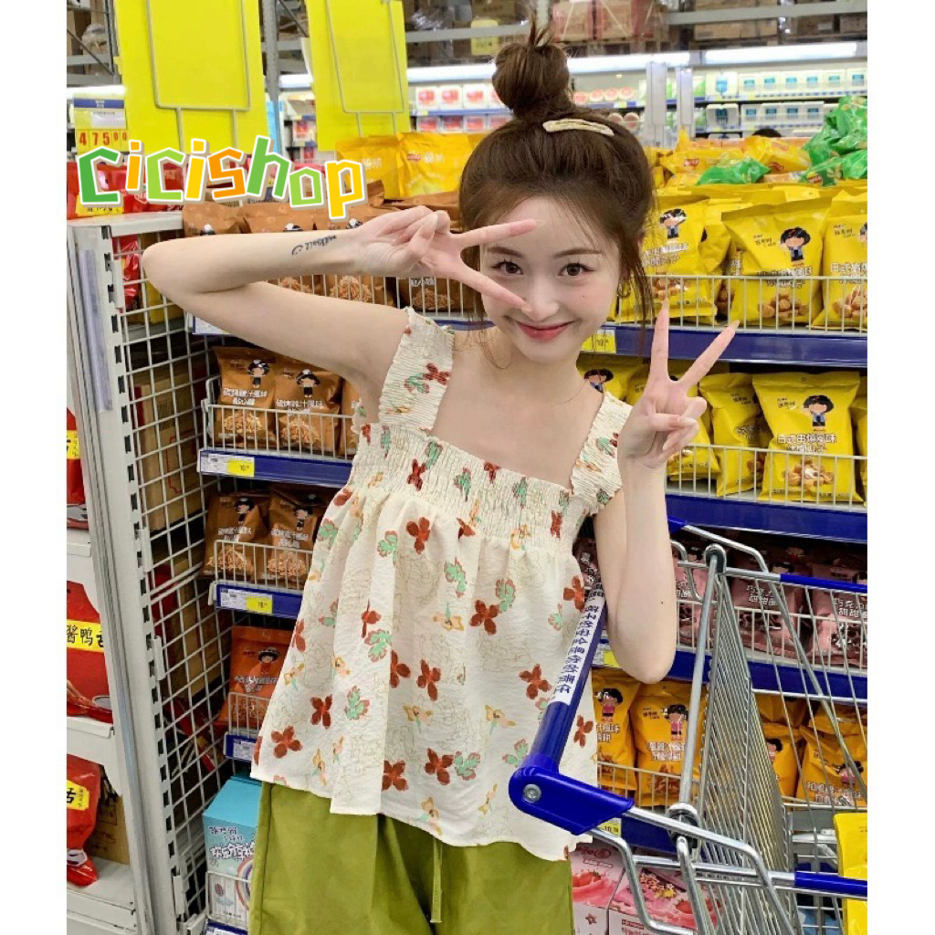 Cicishop(WK965)เสื้อสายเดี่ยวคอเหลี่ยม ดีเทลสม๊อกอกทั้งหน้าหลัง ลูกเล่นลายเยอะ สีสันน่ารัก สาวหวานห้ามพลาด