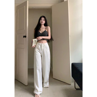 Cicishop(999)กางเกงยีนส์ขายาวทรงกระบอกใหญ่ ดีเทลเรียบๆแต่ดูแพง ใส่ได้ทุกงาน