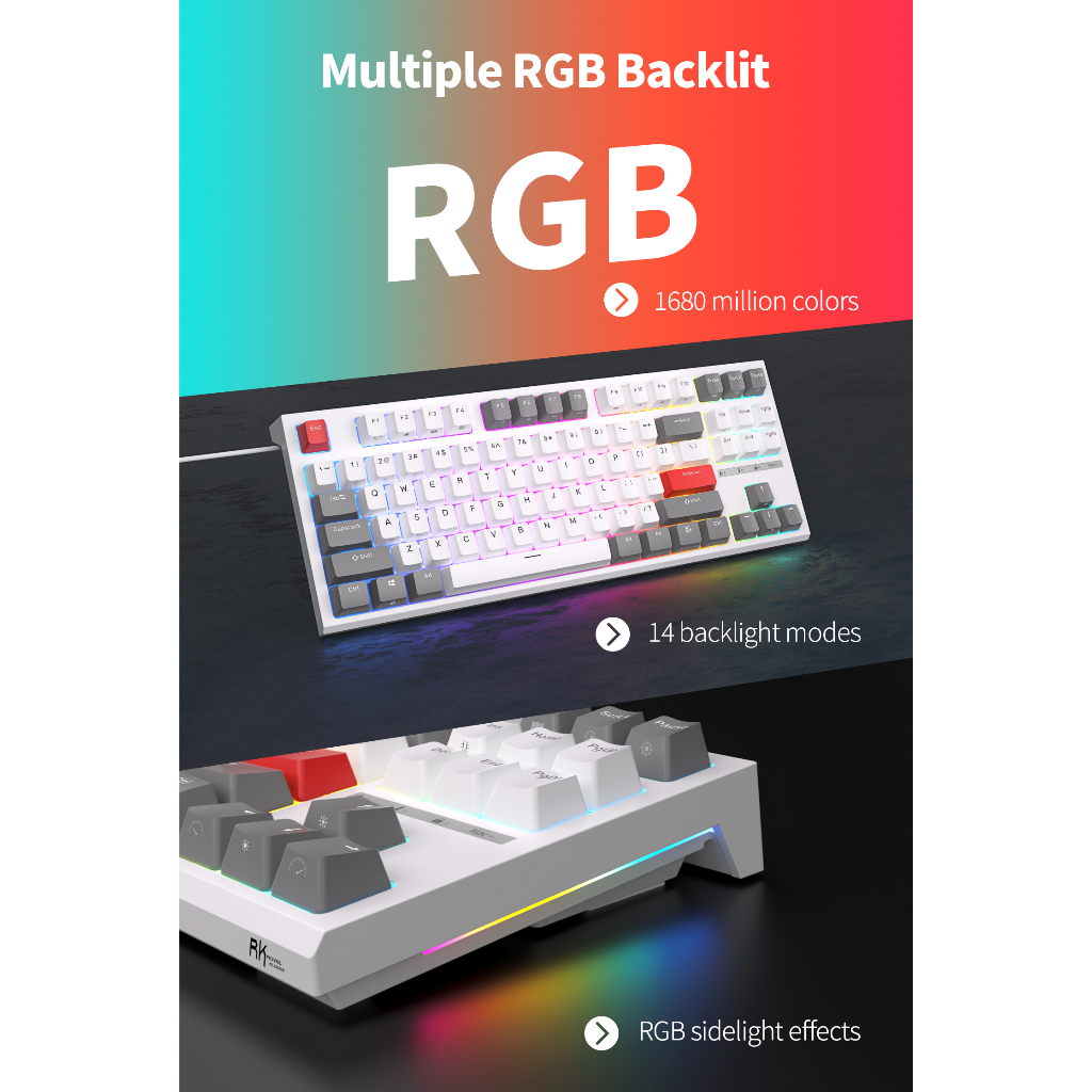 Rk ROYAL KLUDGE R87 คีย์บอร์ดเมคคานิคอล แบบใช้สาย RGB 80% USB เป็น C สําหรับ Mac Os