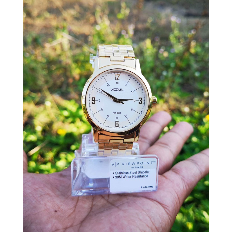 Timex Men's AA3C78900 Acqua 39mm Cream Dial Brass Watch นาฬิกาเป็นนาฬิกา ( มือ 1​ )