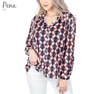 Pena house เสื้อเชิ๊ตผู้หญิงแขนสามส่วน ลายเรขาคณิต รุ่น PWSL062301