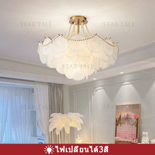 Ceiling Lights โคมไฟเพดาน ไฟเพดานบ้าน LED โคมไฟห้องนั่งเล่น ห้องนอนของโรงแรม โคมระย้าคริสตัลยุโรป โคมไฟเปลี่ยนสี 3สี