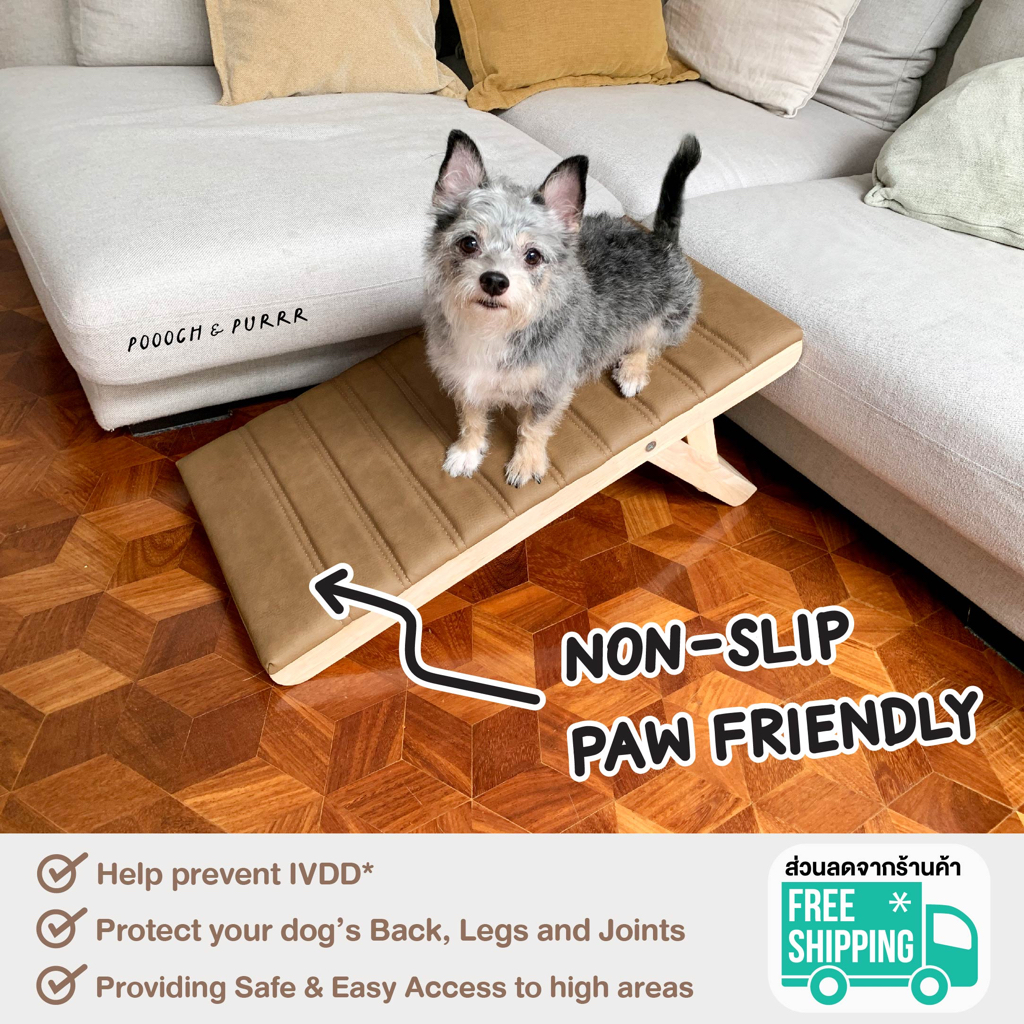 POOOCH & PURRR พูชแอนดเพอร์ LIGHT RAMP บันไดสุนัข ทางลาดปรับระดับสำหรับสุนัข Adjustable Dog Ramp สีน้ำตาลอ่อน